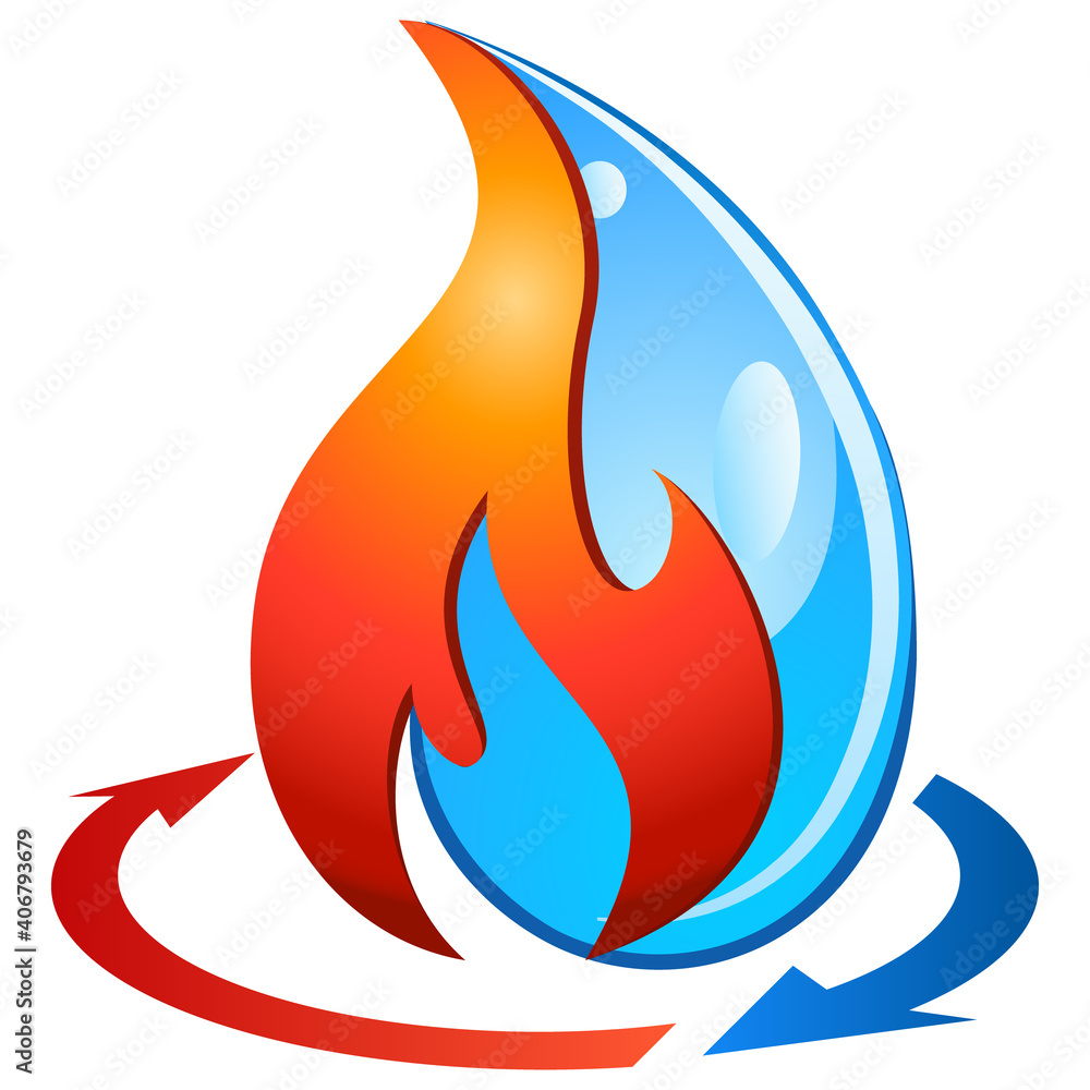 Heizen und Kühlen - Feuer und Wasser - Logo / Icon Heizen und Kühlen - Feuer und Wasser - Logo / Icon