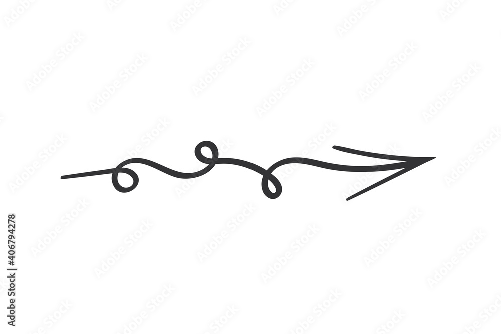Hand drawn arrow in doodle style. Cute direction indicator. Isolated object on a white background. Hand drawn arrow in doodle style. Cute direction indicator. Isolated object on a white background.