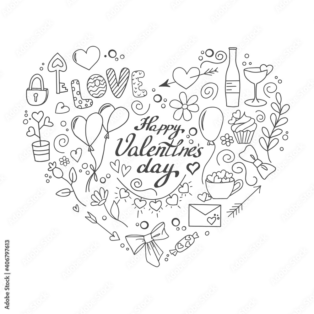 A set of doodles for Valentines Day, wedding, romantic events.