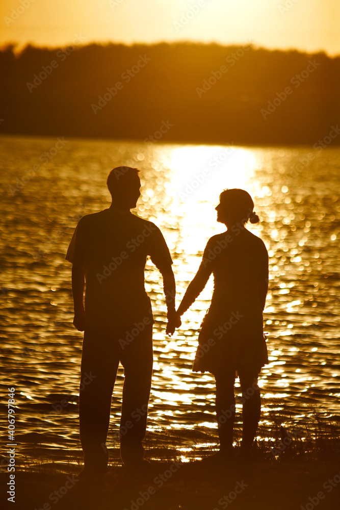 silhouette of  young couple