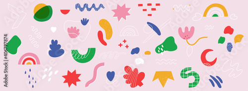 Big set of hand drawn various shapes and doodle objects. Abstract contemporary modern trendy vector illustration. Vector elements isolated on a white background.