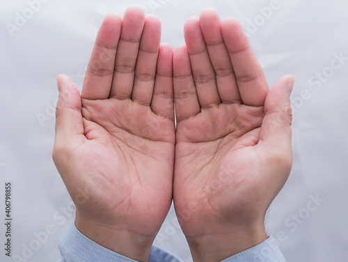 Hand of muslim people praying light background - Image