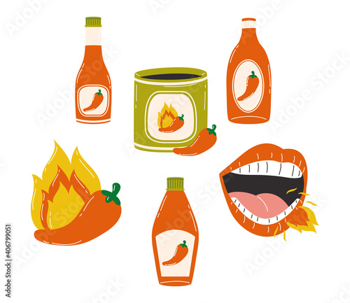 Hot chili pepper sauces icon collection vector design