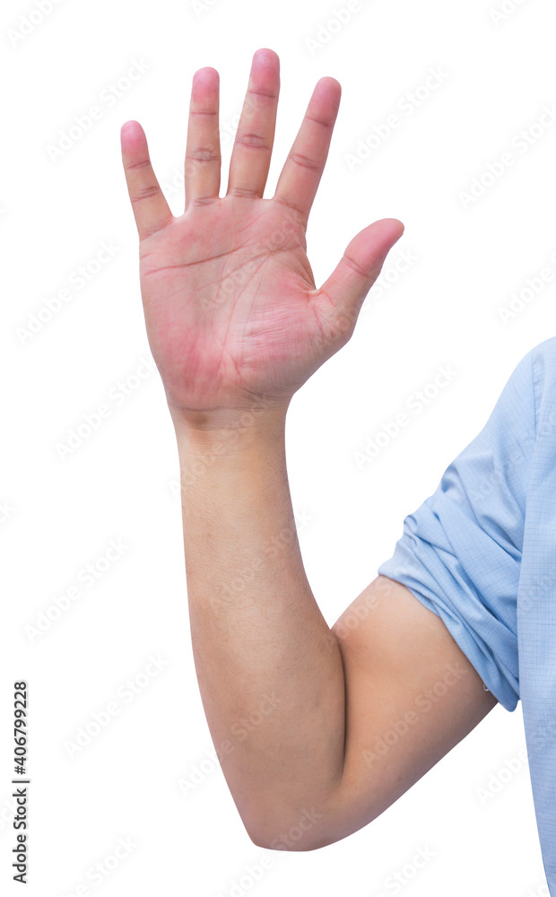 Asian hand shows and counts five fingers on isolated white background. Asian hand shows and counts five fingers on isolated white background.