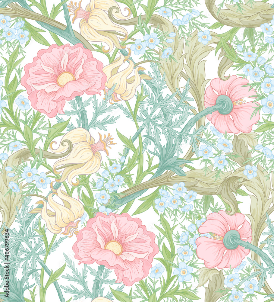 custom made wallpaper toronto digitalFloral Seamless pattern, background with In art nouveau style, vintage, old, retro style. Colored vector . Isolated on white background..