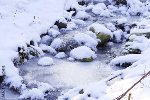 Little frozen stream in the woods