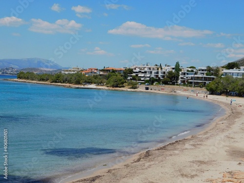 Fototapeta Naklejka Na Ścianę i Meble -  View of the Saronis beach and town in Attica, Greece