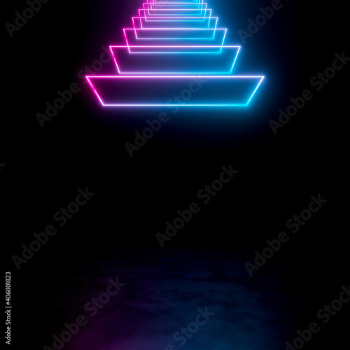 Square Neon Top down 3d render background gaming purple and blue furturistic technology photo