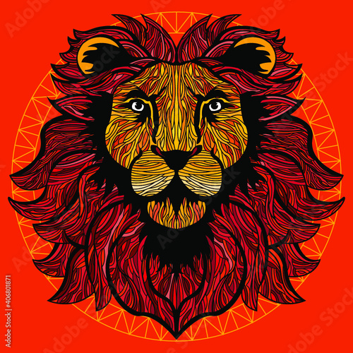 Ornamentalny lew na czerwonym tle