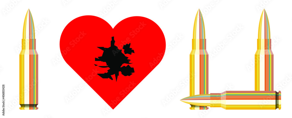 vector illustration in flat design on love and valentine's day theme for sports shooting lovers. declaration of love made of cartridges and a heart-shaped target. all elements are isolated. vector illustration in flat design on love and valentine's day theme for sports shooting lovers. declaration of love made of cartridges and a heart-shaped target. all elements are isolated.
