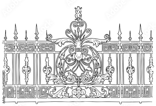 Contour drawing of decorative vintage lattice of old building exterior