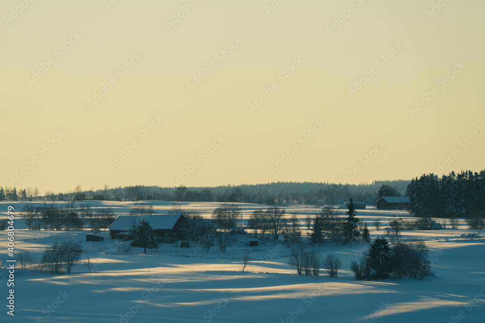 Winter landscape at rural Toten, Norway.
