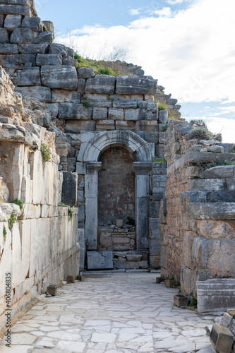 Ancient door and ruins in Ephesus Turkey