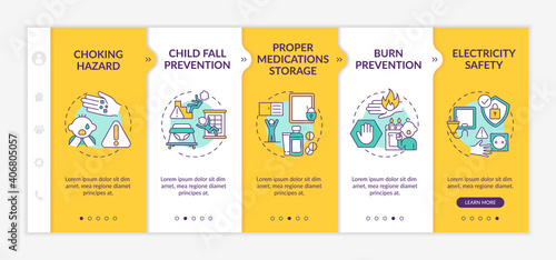 Babyproofing home onboarding vector template. Burn prevention for child safety. Childproofing house. Responsive mobile website with icons. Webpage walkthrough step screens. RGB color concept