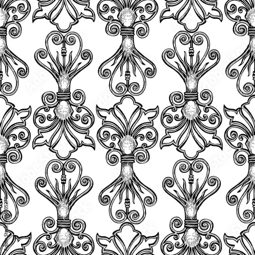 Seamless pattern of drawn decorative tracery in vintage style
