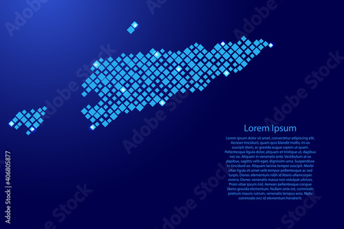 East Timor map from blue pattern rhombuses of different sizes and glowing space stars grid. Vector illustration.