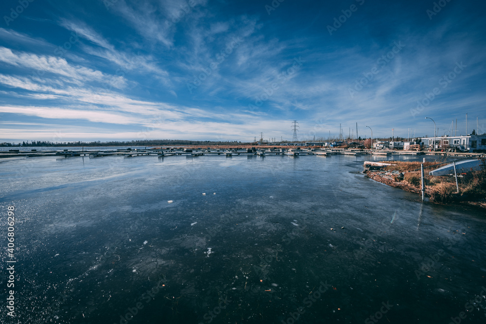 November Blue Cold Morning at Alberta Wabamun Lake Dock