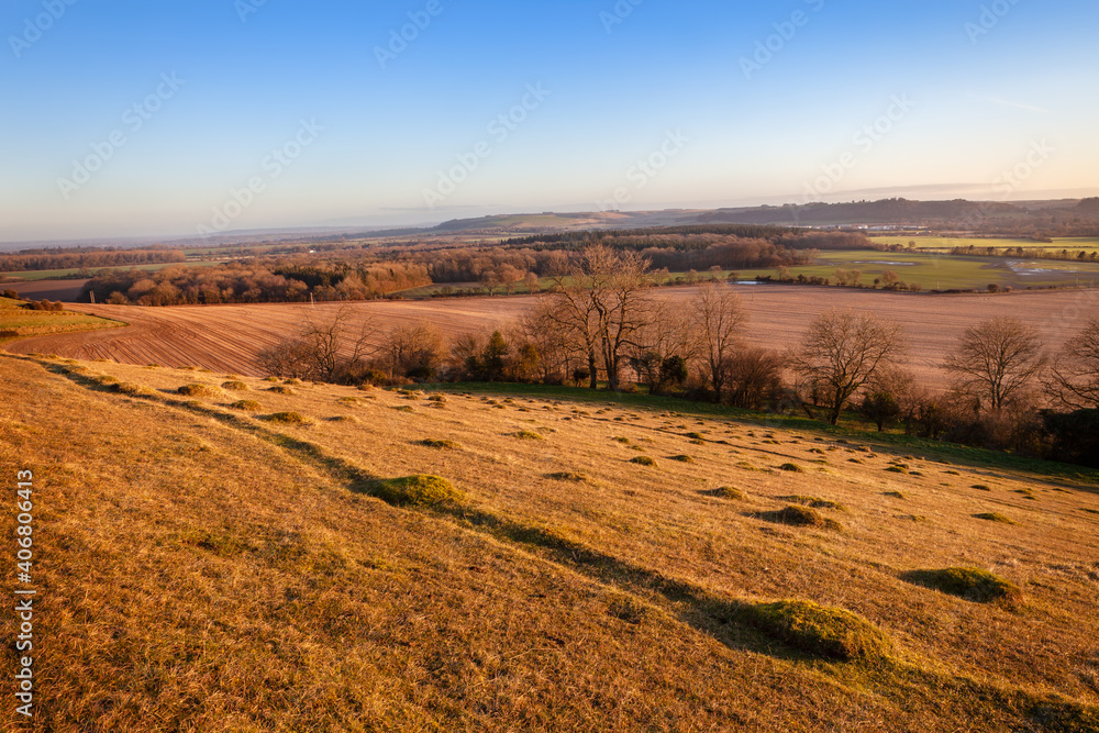 Early morning light at Cley hill, looking out over Wiltshire