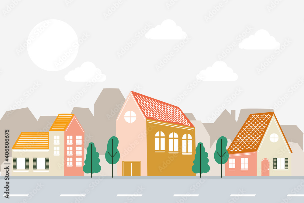 houses in front of road vector design