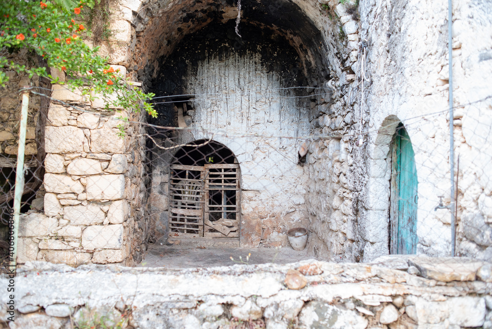 Kardamili, Peloponesse, Greece - June 01, 2019: Ruins made of stone