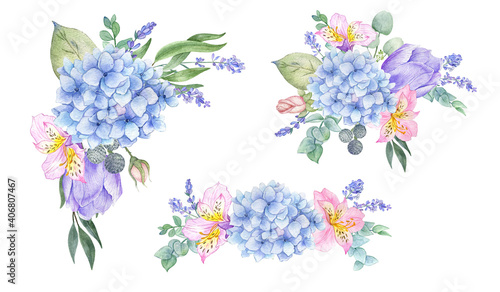watercolor set with spring flowers