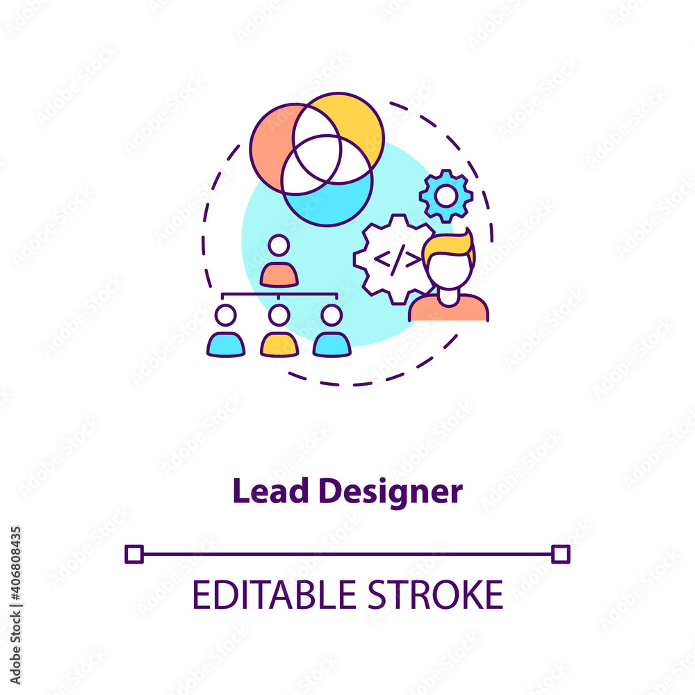 Lead designer concept icon. Game designers types. Creating modern project with powerful team. Employee idea thin line illustration. Vector isolated outline RGB color drawing. Editable stroke