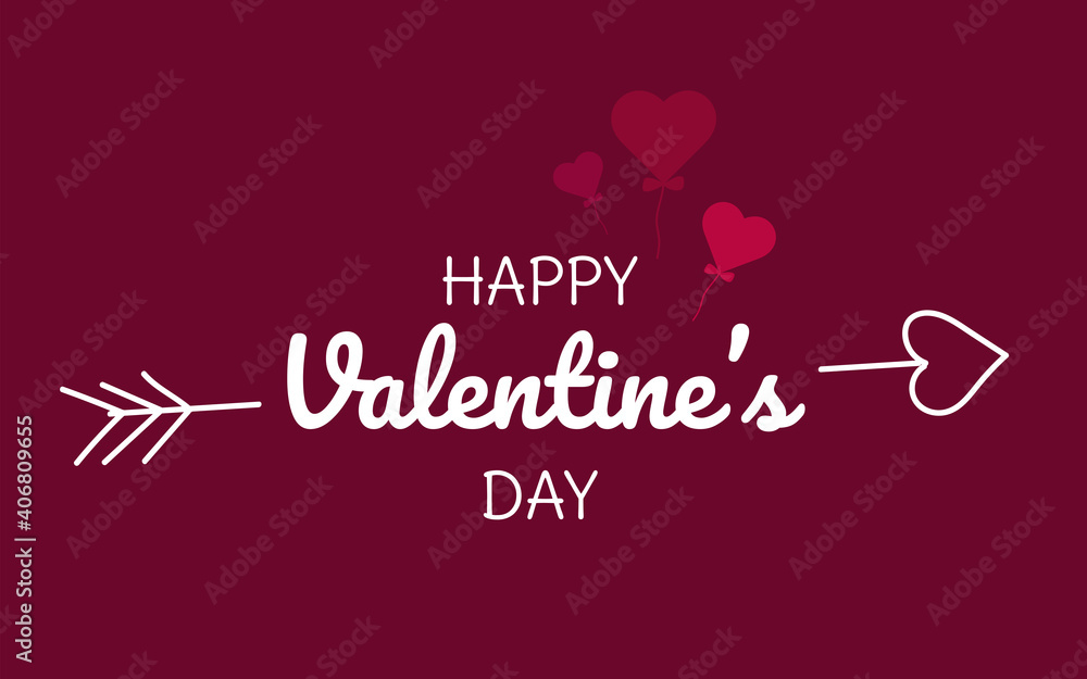Valentines day background. Heart balloon and love arrow shapes on isolated claret red background. Vector illustration. invitation, banner template.