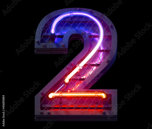 Heavy metal ultra neon font. Number 2.