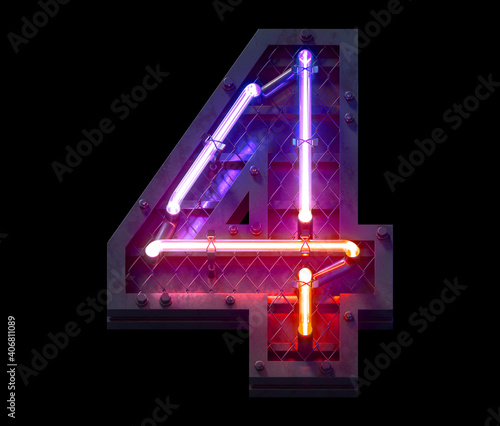 Heavy metal ultra neon font. Number 4.
