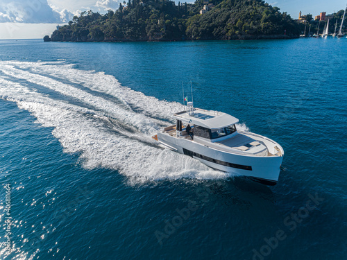 motor yacht in navigation aerial view © Andrea
