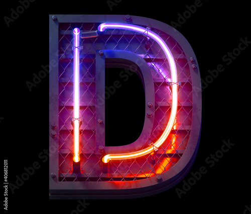 Heavy metal ultra neon font. Letter D.