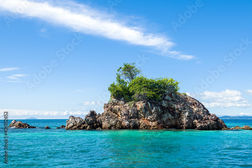 Beautiful landscape from one of the islands in the Adaman Sea. Travel resort background. Summer vacatioan. Copy space.