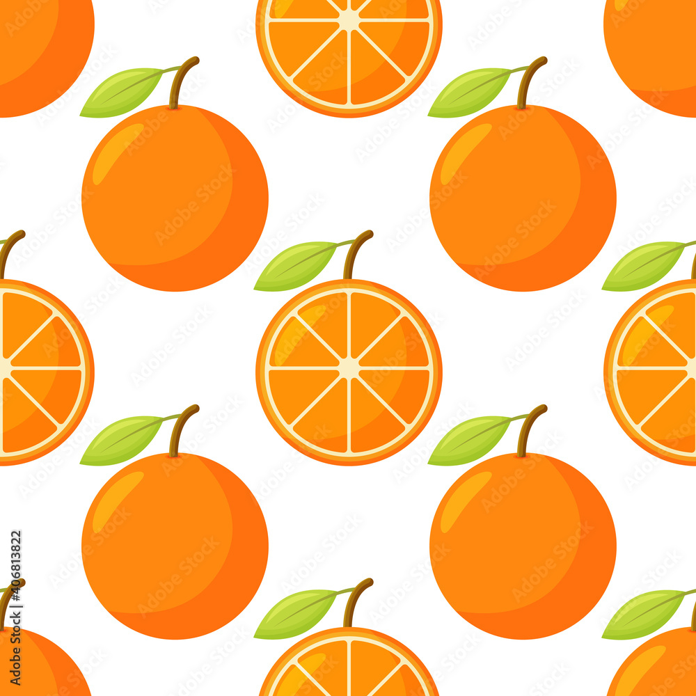 Orange fruit pattern. Sweet beautiful citrus seamless background with yellow juicy oranges Orange fruit pattern. Sweet beautiful citrus seamless background with yellow juicy oranges