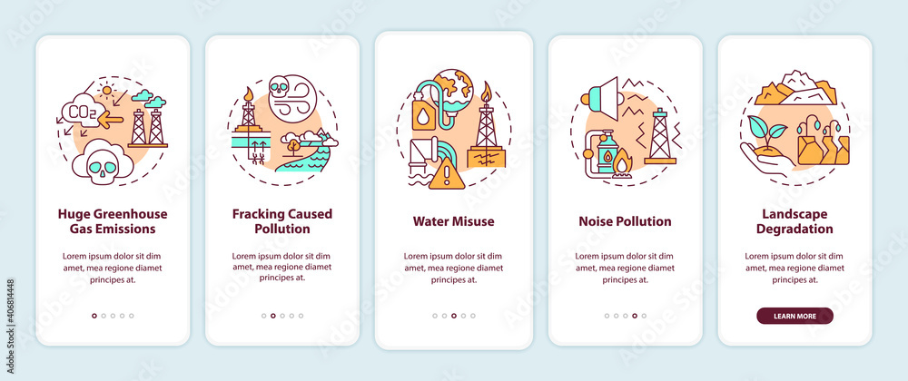 Naklejka premium Fossil-free world onboarding mobile app page screen with concepts. Climate justice walkthrough 5 steps graphic instructions. Global warming. UI vector template with RGB color illustrations