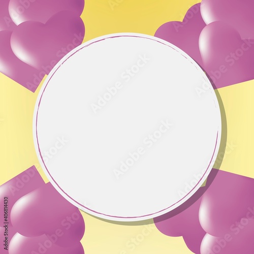Valentines vector banner template. Valentines day card with white space for text and hearts elements in gradient background. Vector illustration.