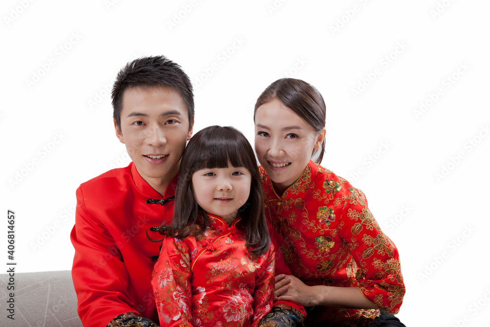 Portrait of daughter with parents in Tang suits Portrait of daughter with parents in Tang suits