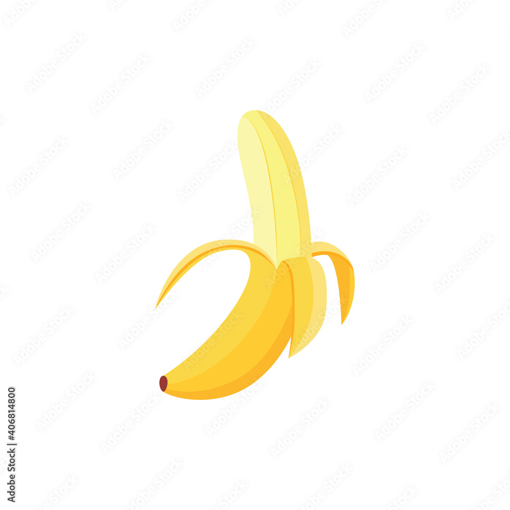 Cartoon icon of half peeled ripe banana flat vector illustration isolated. Cartoon icon of half peeled ripe banana flat vector illustration isolated.