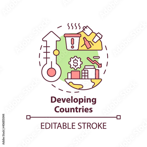 Global warming concept icon. Developing countries negative invironment impact idea thin line illustration. Vector isolated outline RGB color drawing. Climate justice. Editable stroke