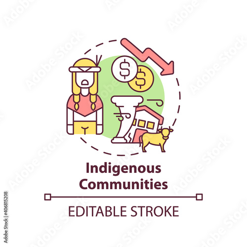 Indigenous community concept icon. Climate justice idea thin line illustration. Culturally distinct societies and communities. Vector isolated outline RGB color drawing. Editable stroke