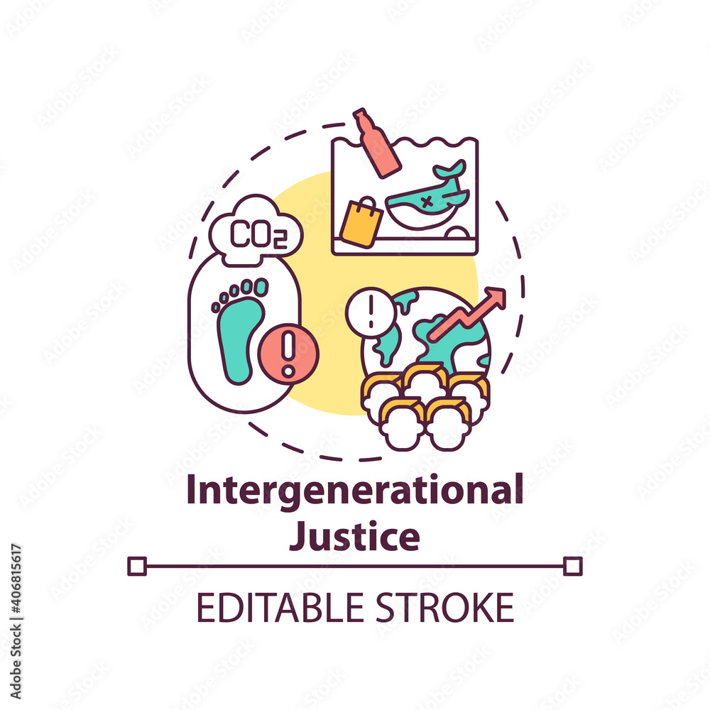 Obraz premium Intergenerational justice concept icon. Climate justice idea thin line illustration. Environmental responsibility. Vector isolated outline RGB color drawing. Global warming. Editable stroke