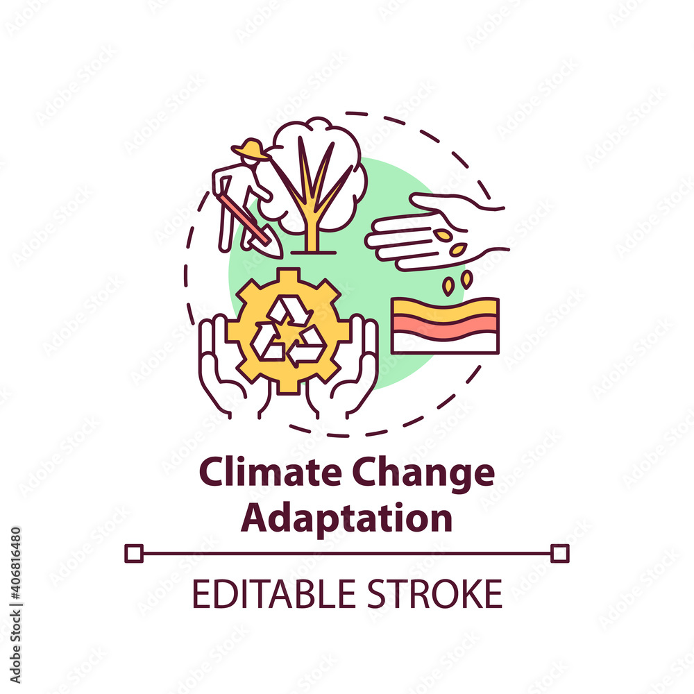 Climate change adaptation concept icon. Ecology protection idea thin line illustration. Global warming process. Greenhouse gas. Vector isolated outline RGB color drawing. Editable stroke Climate change adaptation concept icon. Ecology protection idea thin line illustration. Global warming process. Greenhouse gas. Vector isolated outline RGB color drawing. Editable stroke