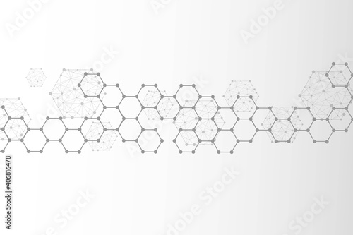 Structure molecule and communication. Dna  atom  neurons. Scientific concept for your design. Connected lines with dots. Medical  technology  chemistry  science background. Vector illustration.