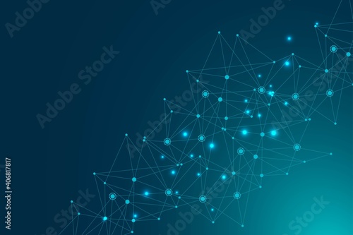 Geometric abstract background with connected line and dots. Structure molecule and communication. Big Data Visualization. Medical, technology, science background. Vector illustration.