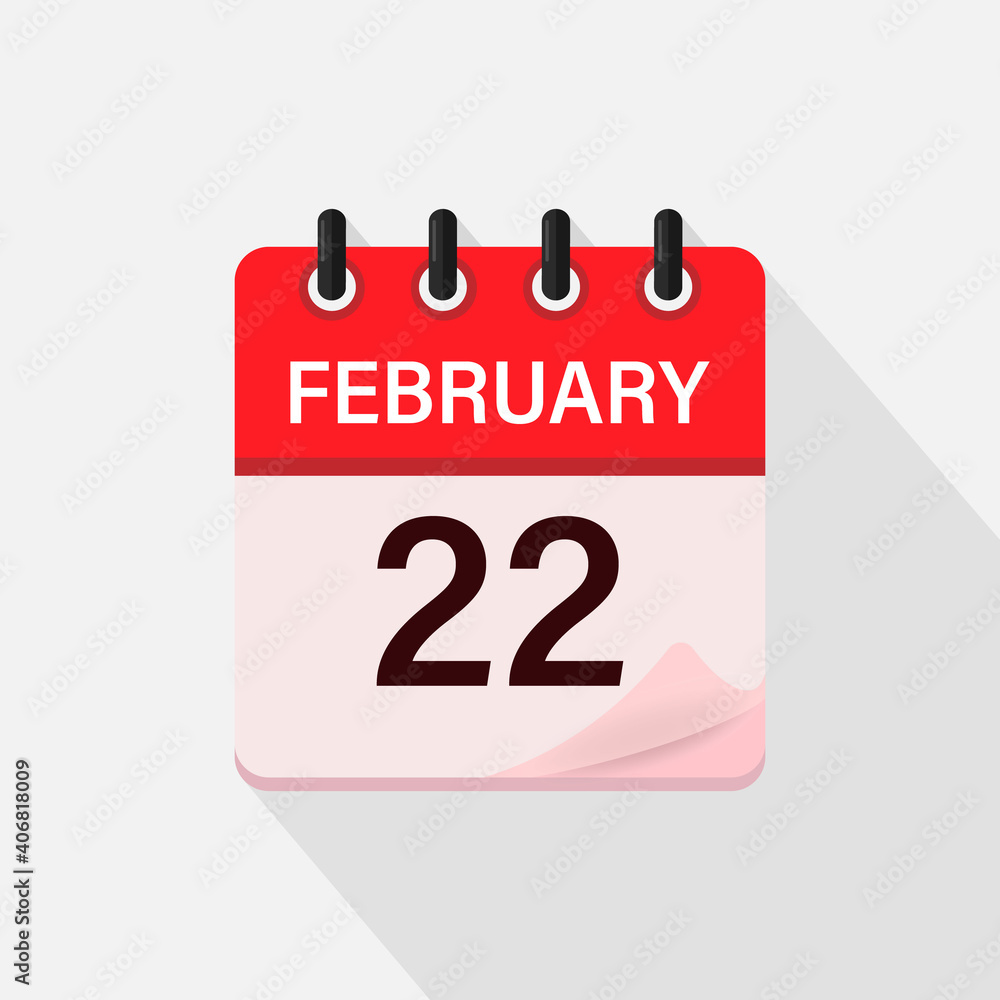 February 22, Calendar icon with shadow. Day, month. Flat vector illustration. February 22, Calendar icon with shadow. Day, month. Flat vector illustration.