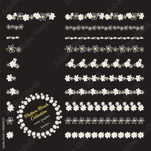 Ditsy daisy vector illustration with pattern brushes lines collection.