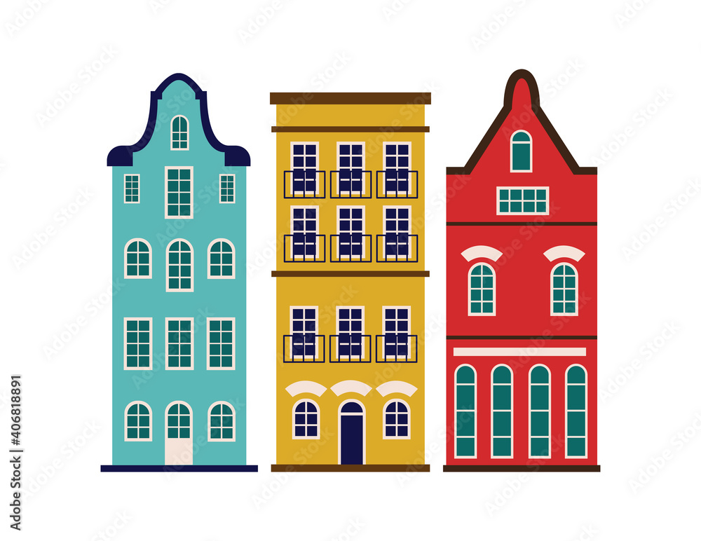 Old house in retro european style flat cartoon vector illustration isolated.
