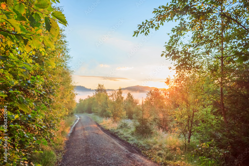 Fototapeta premium Dawn. Road to the mountains