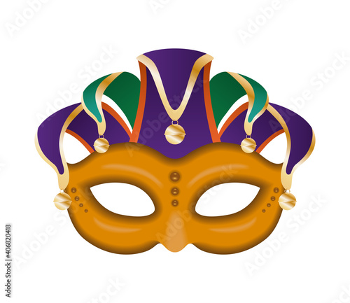 mardi gras harlequin hat with orange mask vector design
