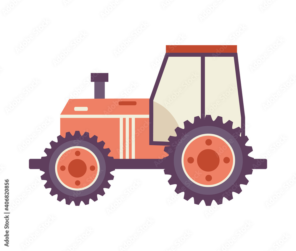 Flat cartoon tractor isolated on white background.