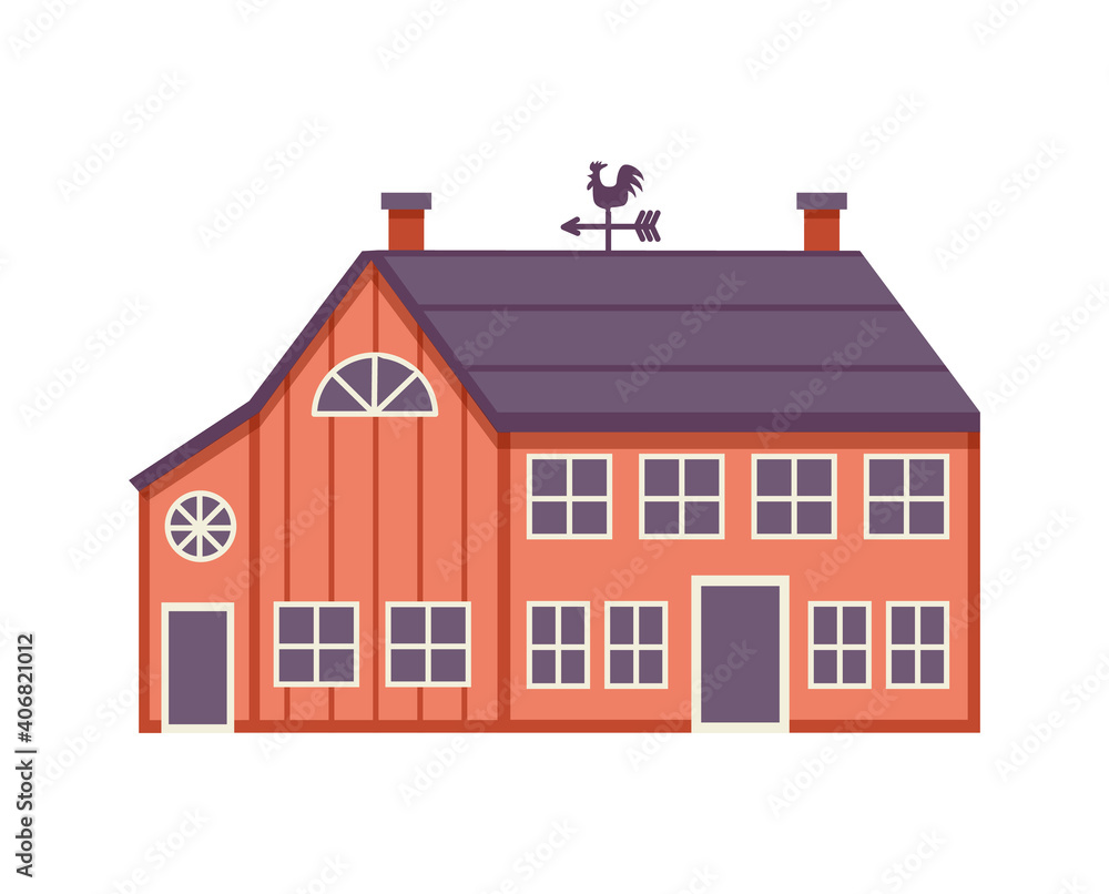Wood old house or grain shed with weather vane flat vector illustration isolated. Wood old house or grain shed with weather vane flat vector illustration isolated.